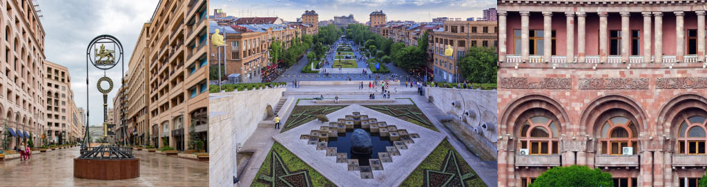 Buildings and statues of  Yerevan: the Colors of the pink city